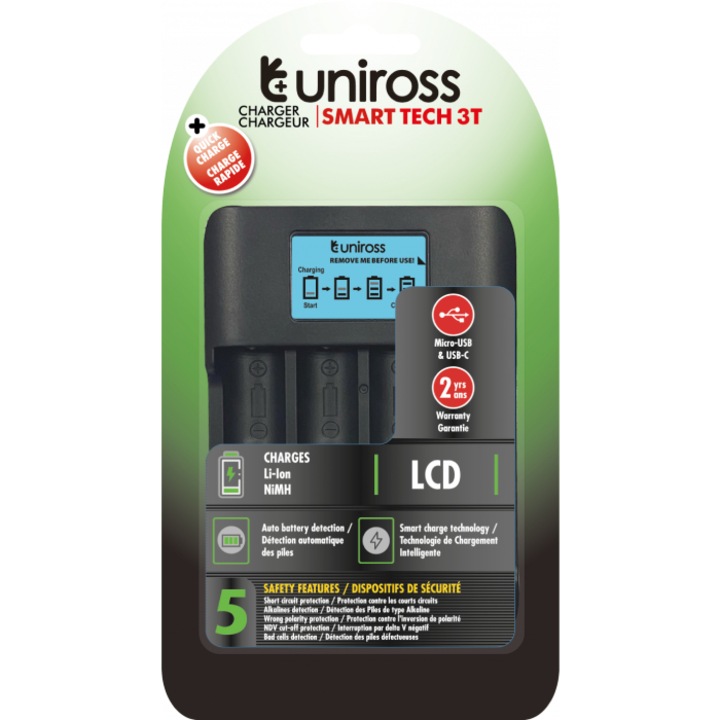 Incarcator Uniross UCX007 SMART TECH 3T LCD Li-Ion/LifePO4/NiMH incarcator