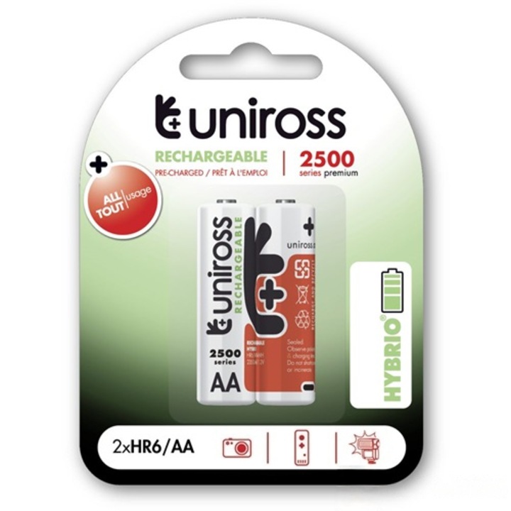 Uniross AA/ceruza 1,2V 2500mAh Ni-MH HYBRIO akkumulátor, 2 db/bliszter