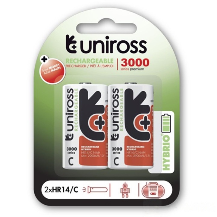 Uniross C/baby 1,2V 3000mAh Ni-MH HYBRIO akkumulátor, 2db/bliszter