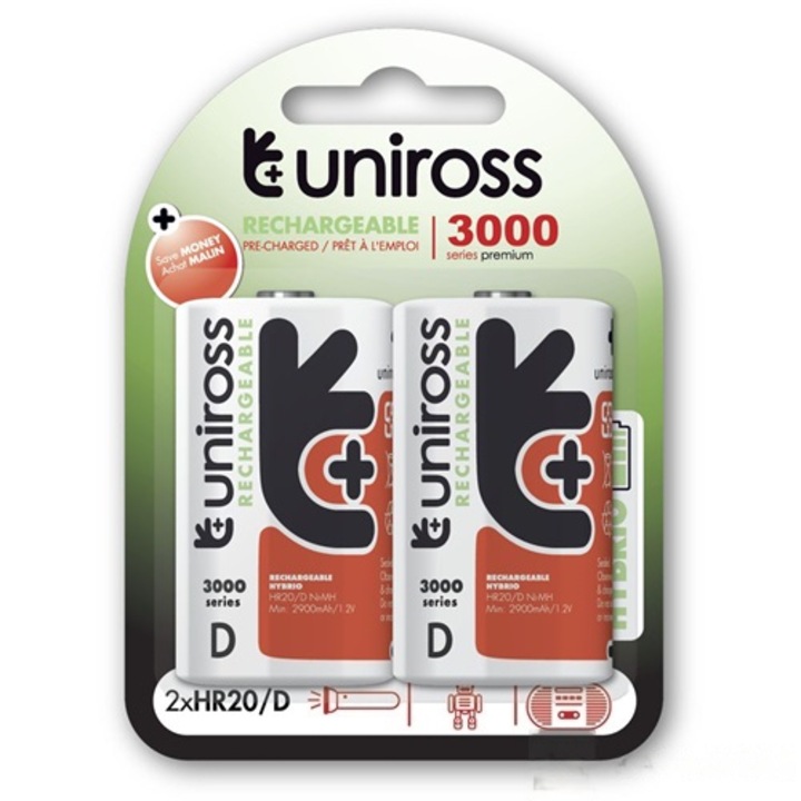 Uniross D/góliát 1,2V 3000mAh Ni-MH HYBRIO akkumulátor, 2db/bliszter