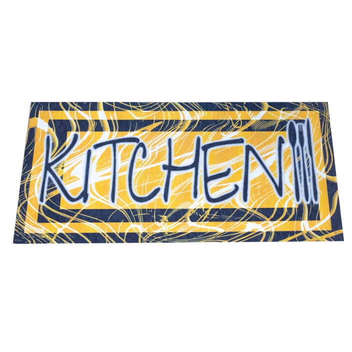 Traversa antislip hol/bucatarie 03, 50x100cm, poliester, suport cauciuc, grosime 3 mm, tip printed, gramaj 450 g, model kitchen cu linguri