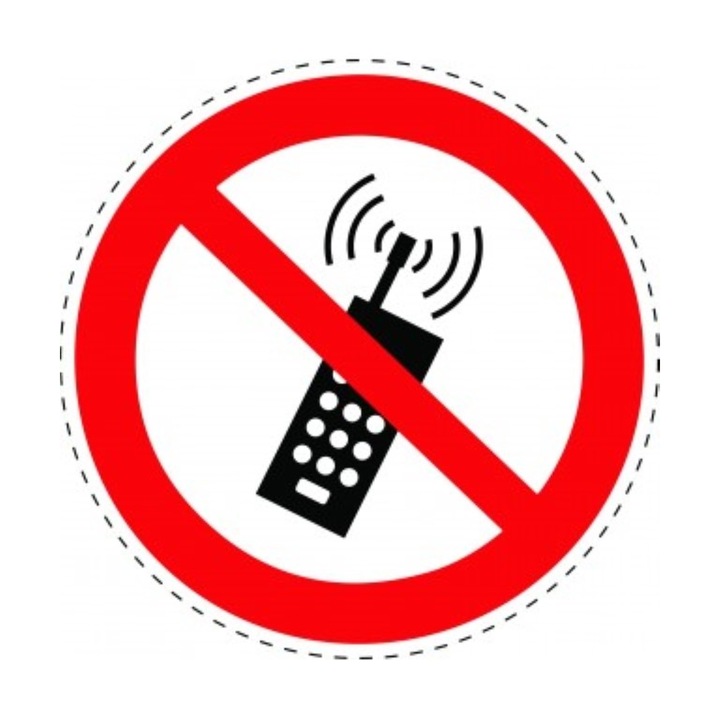 Sticker decorativ, Indicator de Restrictie - Activarea Telefoanelor Mobile Interzisa, circumferinta 60 cm