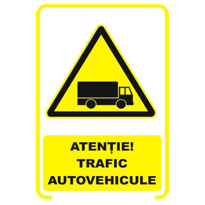 Sticker decorativ, Indicator avertizare - Atentie trafic autovehicule, 14.8x21 cm A5
