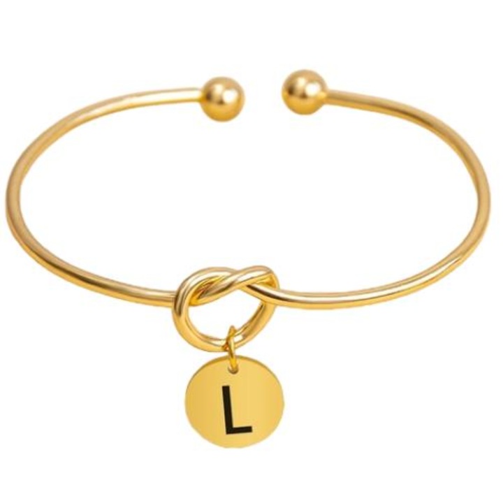 Női karkötő, Izmael, L betű, Rozsdamentes acél, Arany