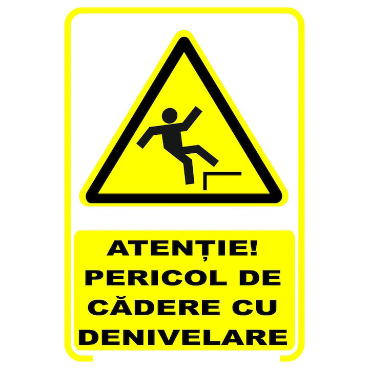 Sticker decorativ, Indicator avertizare - Atentie pericol de cadere cu denivelare, 21x29.7 cm A4