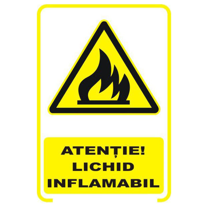 Sticker decorativ, Indicator avertizare - Atentie! Lichid inflamabil, 29.7x42 cm A3