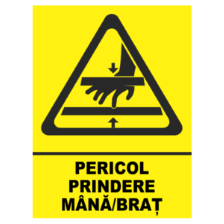 Sticker decorativ, Indicator avertizare - Pericol prindere mana sau brat, 29.7x42 cm A3