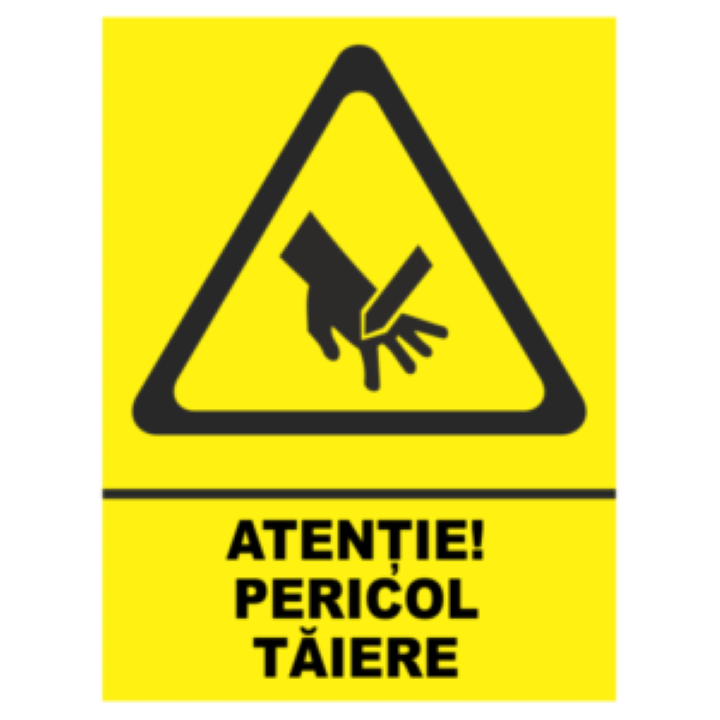 Sticker decorativ, Indicator avertizare - Atentie pericol taiere, 14.8x21 cm A5