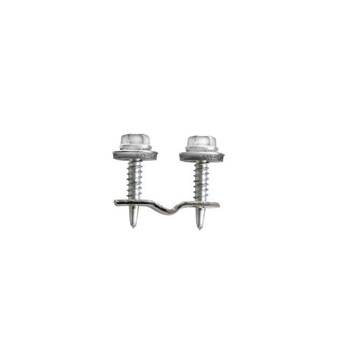 EmaConstruct поцинкована скоба 12x1,5 mm за закрепване на поликарбонат към оградената мрежа с 2 поцинковани самопробивни винта 4,8x25 mm