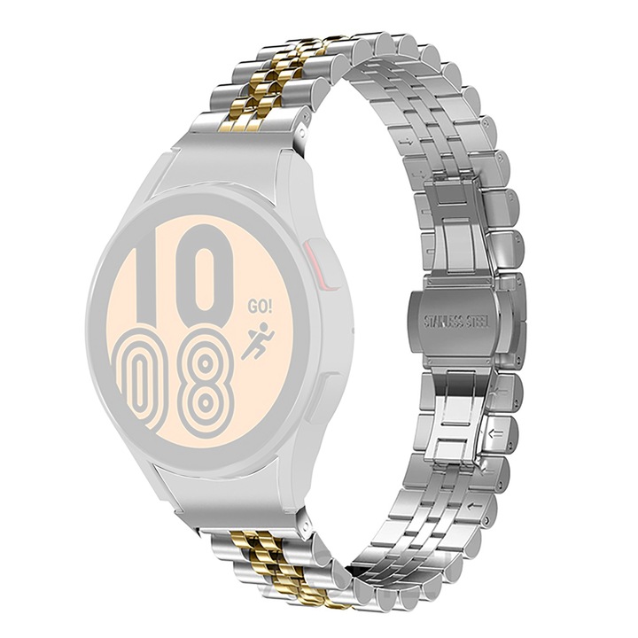 Метална каишка WatchBand™ Armor, съвместима със смарт часовник Samsung Galaxy Watch 5/5 PRO и Samsung Galaxy Watch 4/4 Classic 40/42/44/46 mm - сребро/розово злато