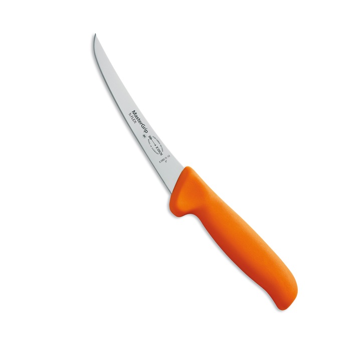 Cutit de dezosat, F. DICK MASTERGRIP, lama flexibila, curbata, 15 cm lungime, maner portocaliu