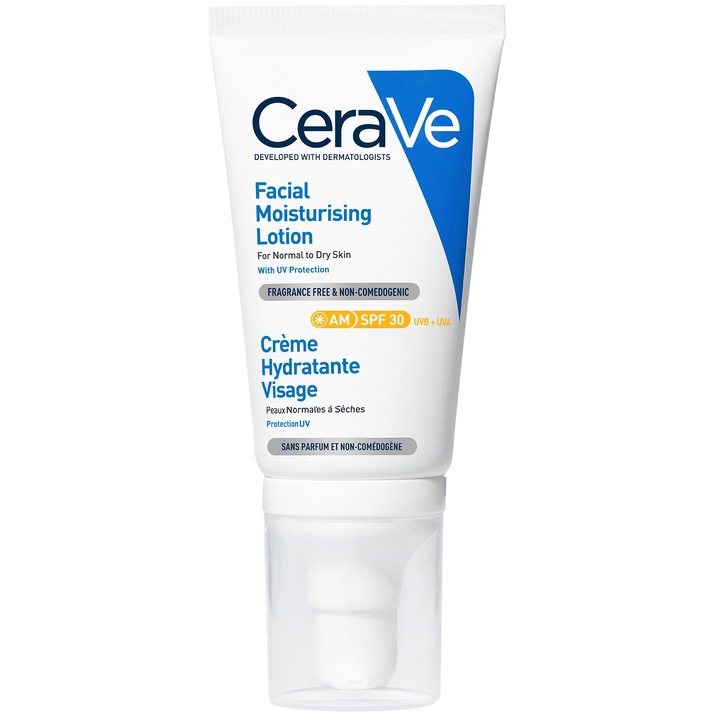 Crema hidratanta pentru fata CeraVe AM, cu ceramide, SPF 30, ten normal-uscat, 52 ml