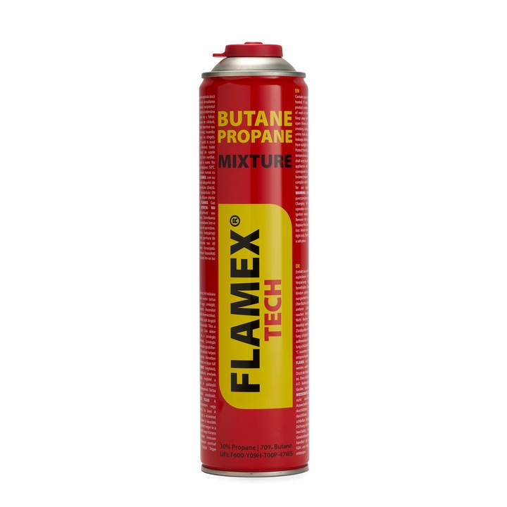 Butelie gaz Flamex, filet de 7/16" si valva, 330g, 30% Propan 70% Butan