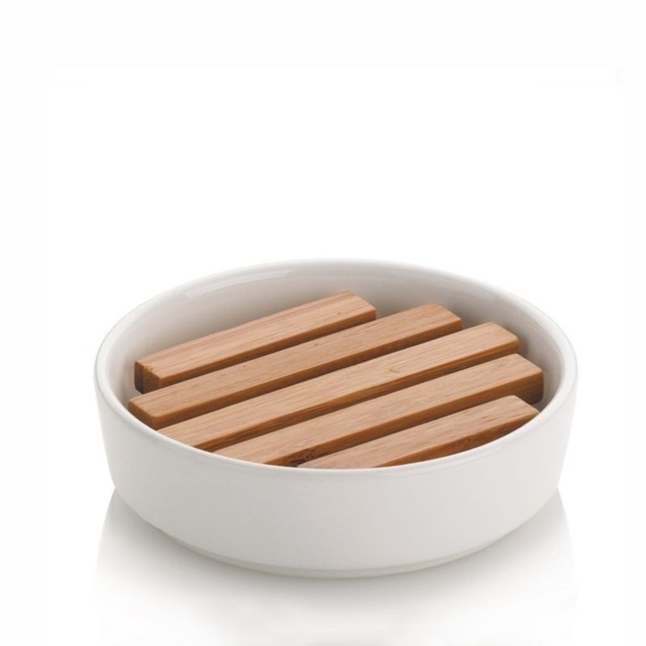 Sapuniera Kela, Ceramica/Bambus, Alb