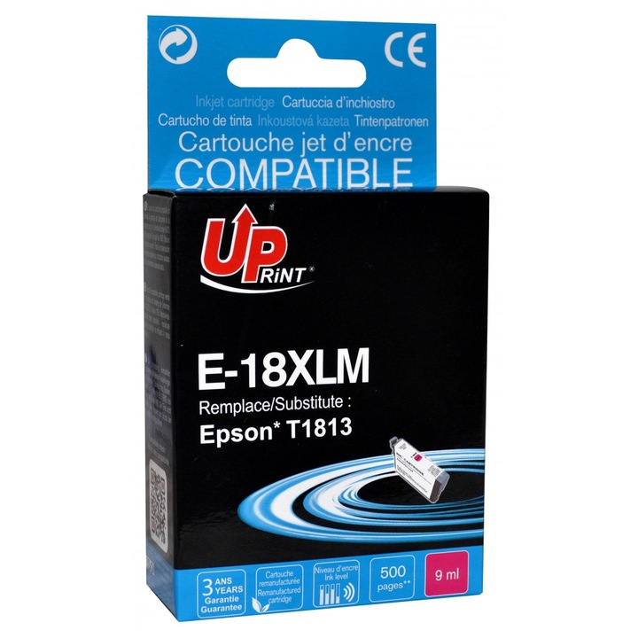 Uprint tintapatron magenta EJ18XLMUPR, 9 ml, kompatibilis T1813/T1803, Epson Expression Home XP102/205/302/315/402/405/415