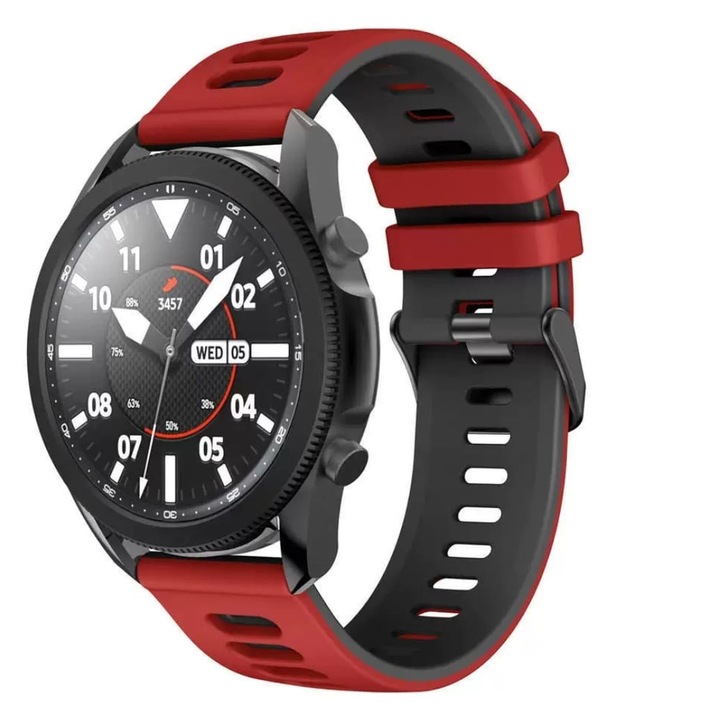 Szilikon szíj DOUBLE Quick Release, sima, kompatibilis a klasszikus Samsung Active / Active 2 / Galaxy Watch / Huawei Watch GT2 42mm / GTS3 / GTS4 / Amazfit BIP GTS / GTR gts mini készülékekkel, szélesség 20 mm, piros / fekete