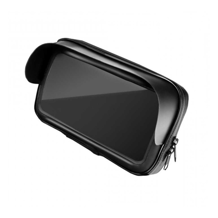 Telefontartó, 5,5 és 6,3 hüvelyk között állítható, a motorkerékpár vagy kerékpár kormányára rögzíthető, fekete