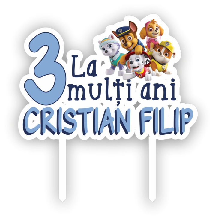 Topper tort UV Personalizat cu nume si varsta Paw Patrol, Inedit Print, TC753, Plexiglas, 13 cm