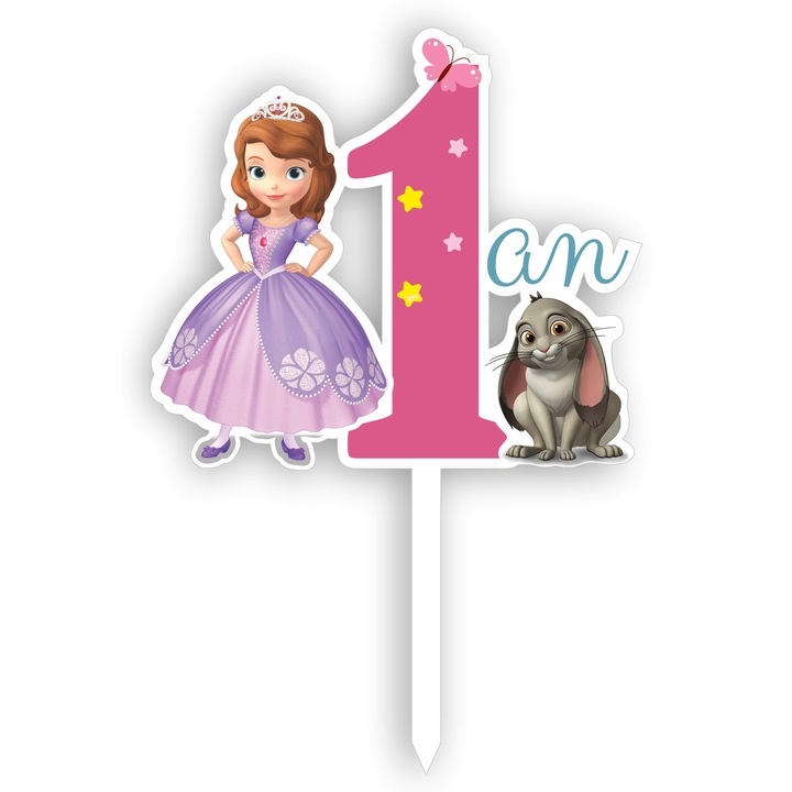 Topper tort UV Am facut 1 an Printesa Sofia, Inedit Print, TC469, Plexiglas, 10 cm