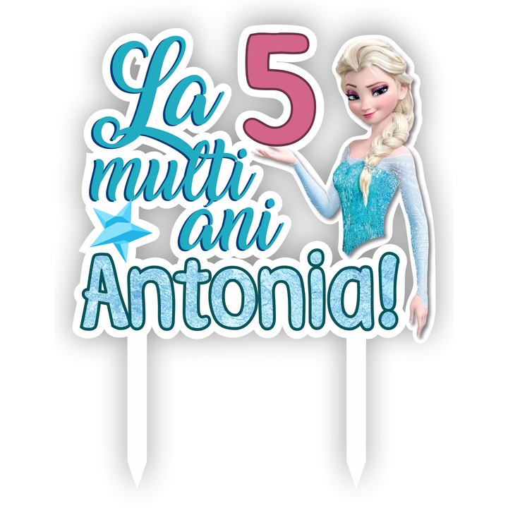 Topper tort UV Personalizat cu nume si varsta Elsa, Inedit Print, TC669, MDF, 10 cm