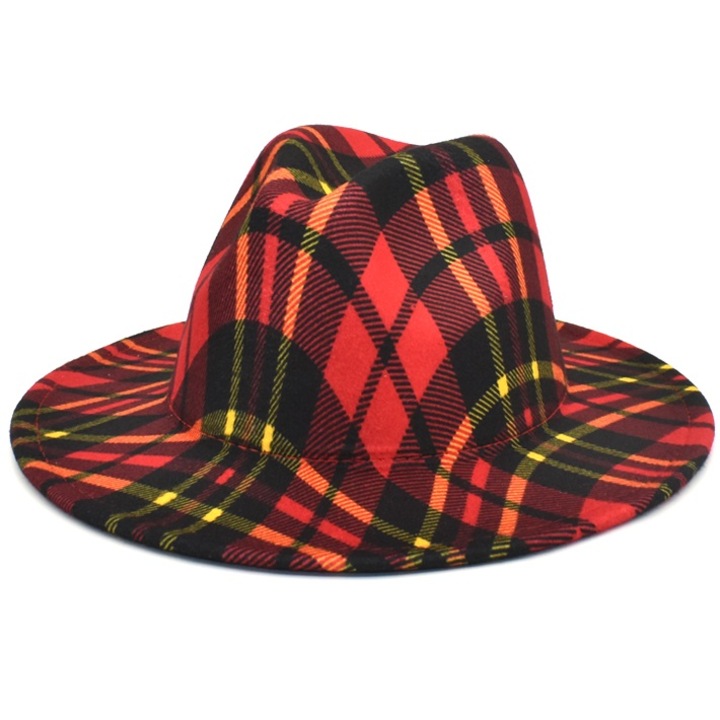 Palarie in carouri barbati, IZMAEL, Poliester/Bumbac, 58cm, Rosu/Negru