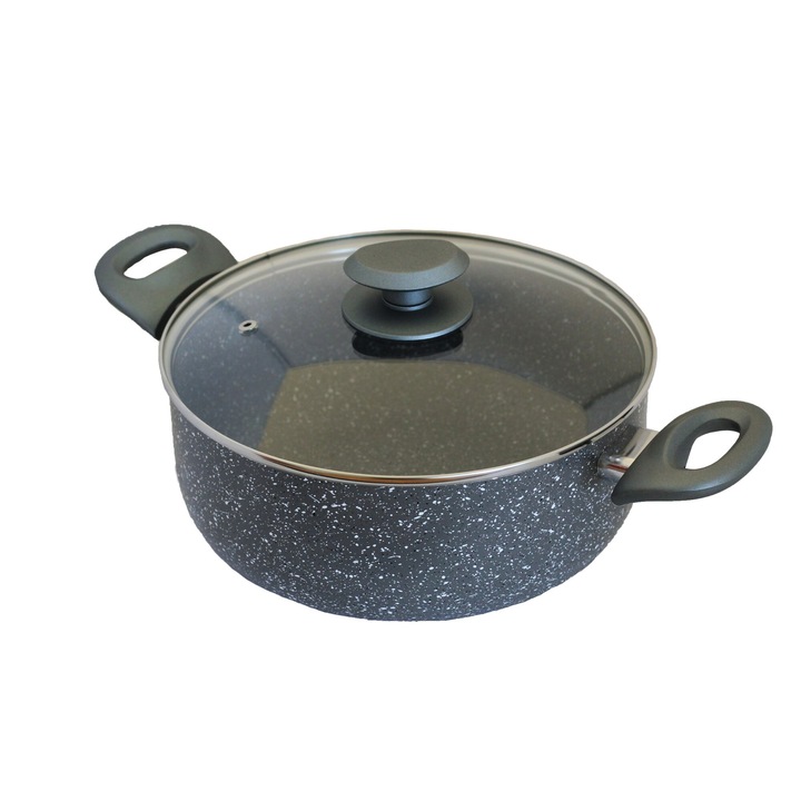 Тенджера с дръжки, капак от безопасно стъкло, индукция, двойно дъно, алуминий, 4,75 л, 24x11 см