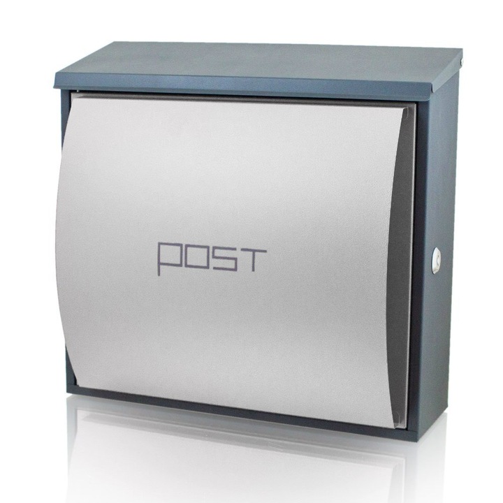 Postaláda, Bituxx, levelekhez, Fém, Kulccsal, Szürke