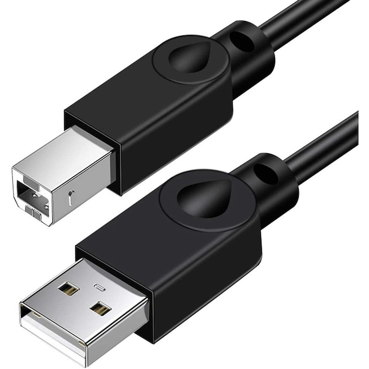 Cablu imprimanta USB 5 metri, conectori A B, inel magnetic anti interferente, negru