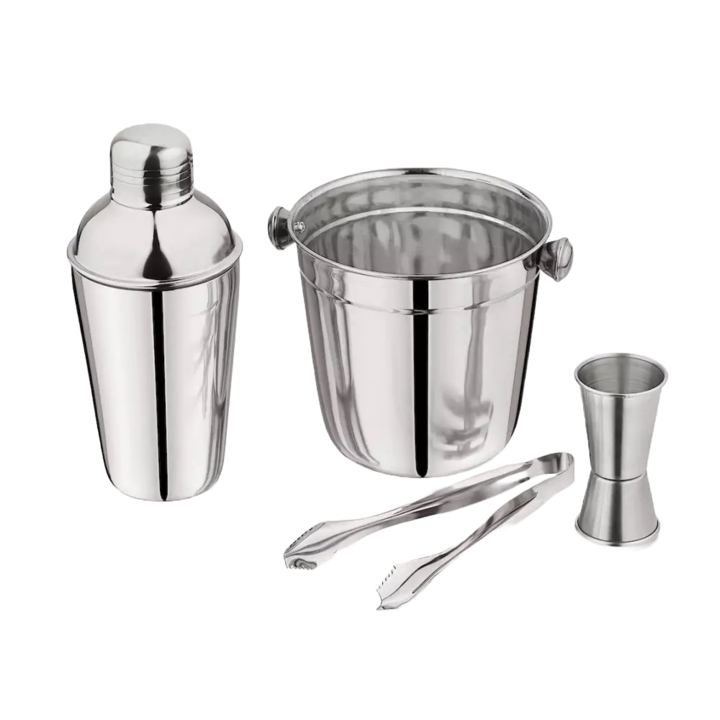 Kinghoff KH 1706 shaker szett, 4 db, mércés pohár, Fogó, Rozsdamentes acél