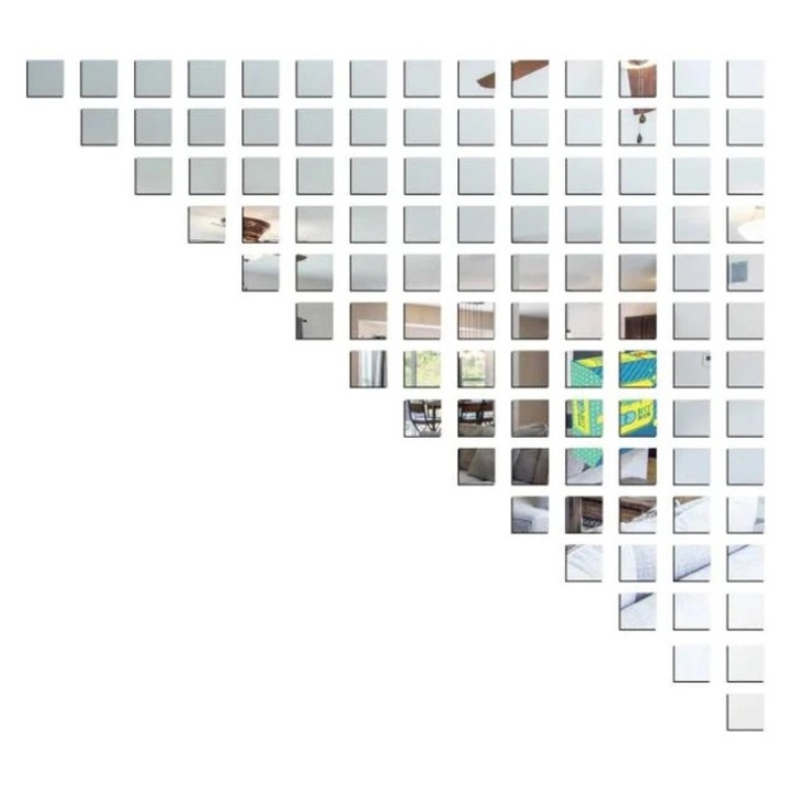 Set 100 Oglinzi Acrilice Decorative Autoadezive DAVIDAMI CONCEPT® model Patrat, dimensiune 2 cm x 2 cm