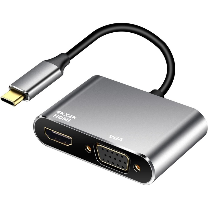 Adaptor, 2in1, HDMI/VGA/USB-C, Gri