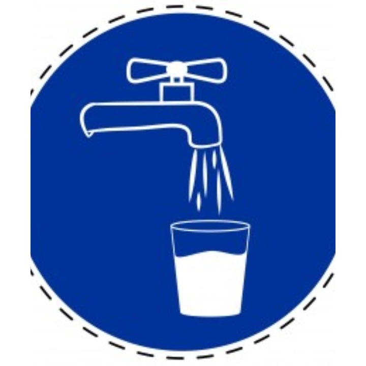 Sticker decorativ, Indicator de Obligativitate - Apa Potabila, circumferinta 20 cm