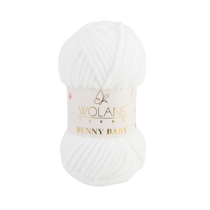 Fir plusat de catifea Wolans Bunny Baby, 100 g/120 m, alb