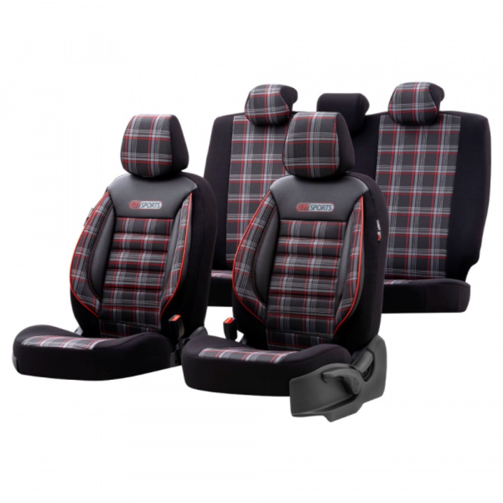 Set huse scaun auto Otom, GTI 801 Sport, cusatura speciala pentru airbag ,negru/rosu