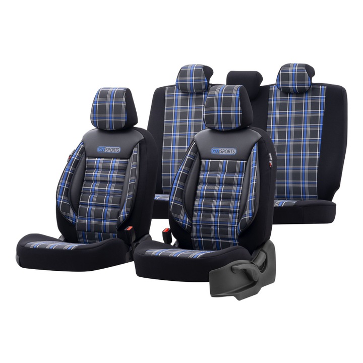 Set huse scaun auto Otom, GTI 803 Sport, cusatura speciala pentru airbag ,negru/albastru