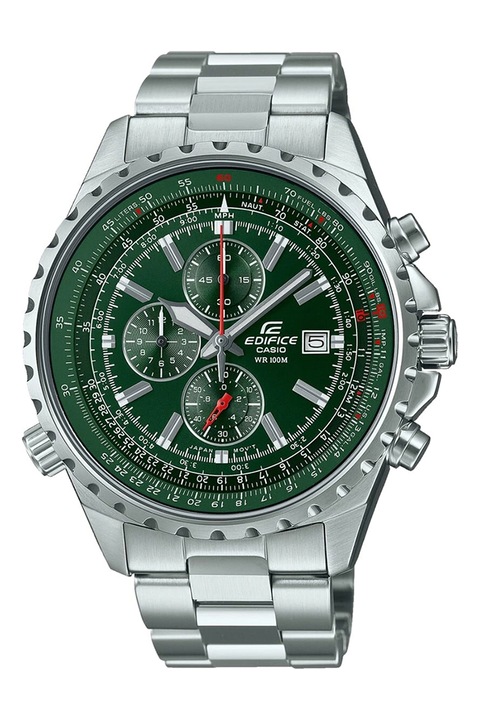 Casio, Часовник от неръждаема стомана с хронограф, Сребрист, Зелен