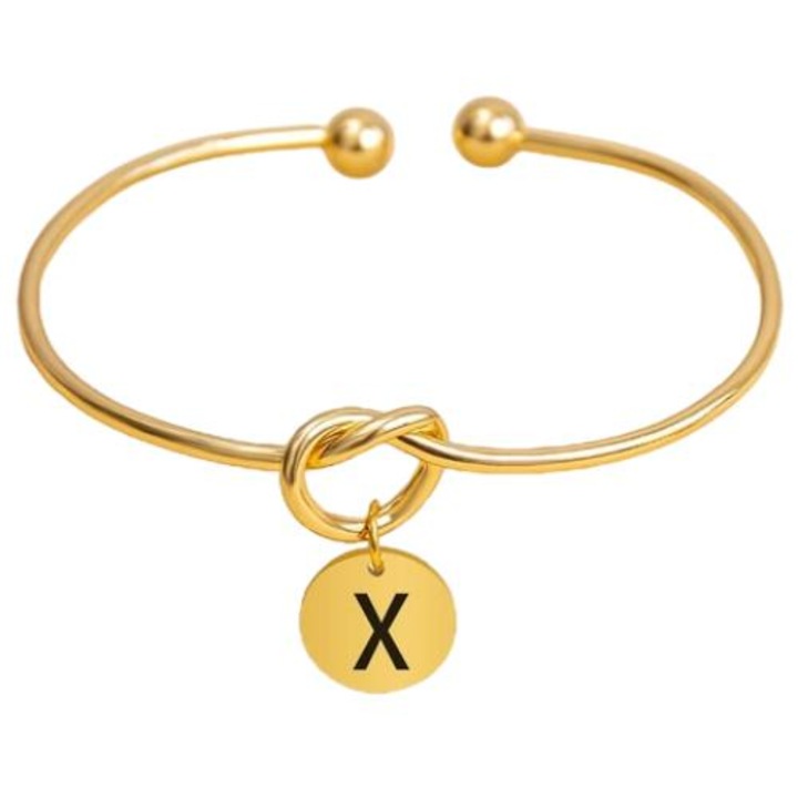 Női ábécés karkötő, IZMAEL, X betű, rozsdamentes acél, arany