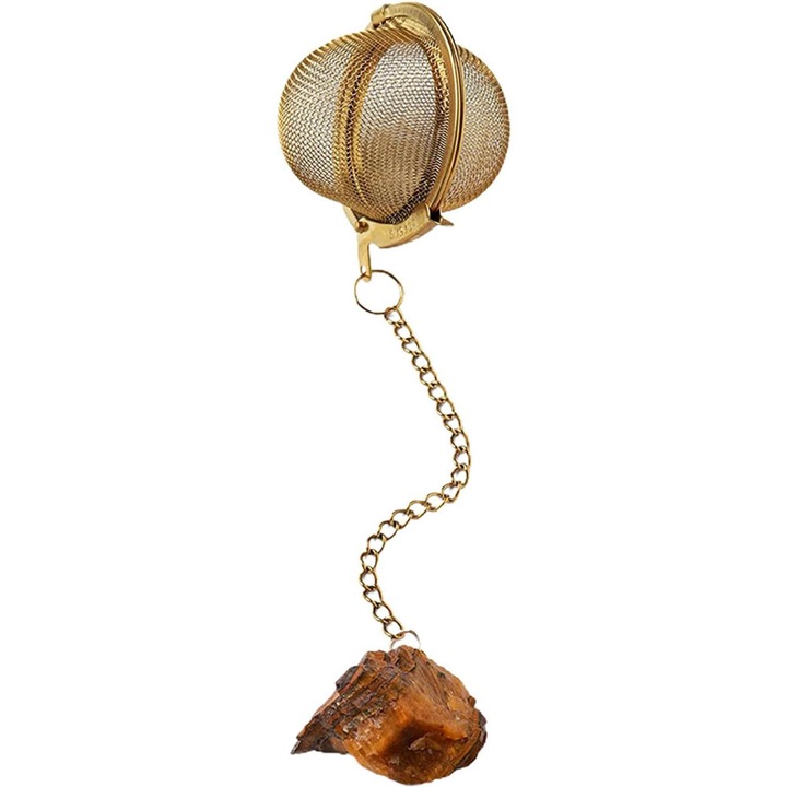 Rozsdamentes acél teaforrázat féldrágakővel Tigrisszem 2 cm - Feng shui témájú gyógyító kristályok