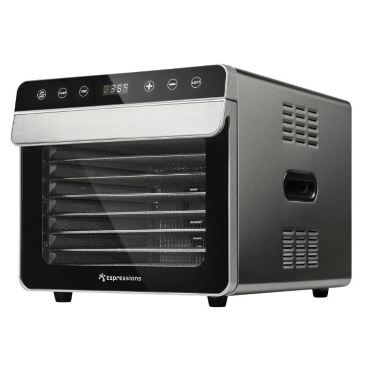 Deshidrator alimente cu 8 tavi Smart Food Espressions, 700W, Carcasa si tavi inox, Termostat 35-85°C, Timer 48 ore, Inox