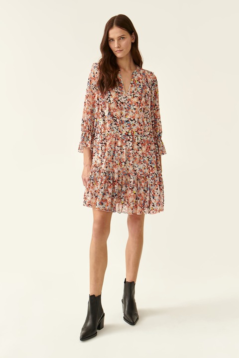 Tatuum, Rochie cu decolteu in V, croiala in A si model floral, Multicolor, XS