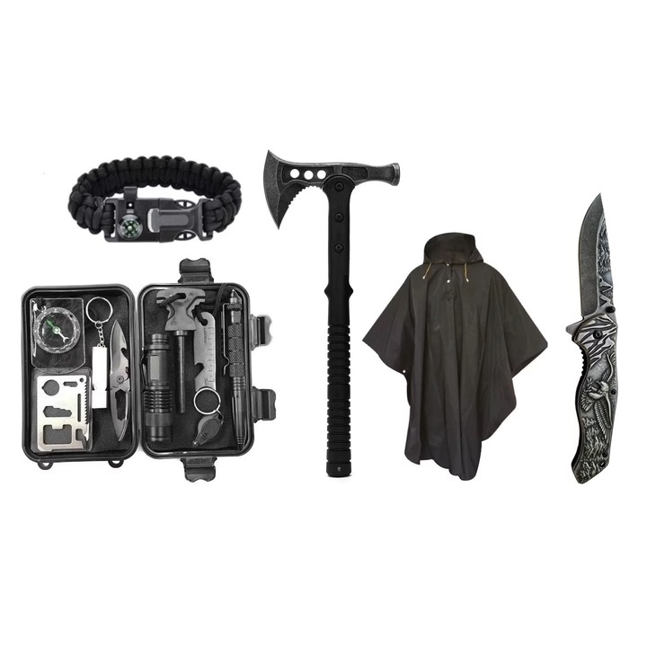 Kit tactic supravietuire/camping/vanatoare STK-Survivor, 16 in 1, multifunctional