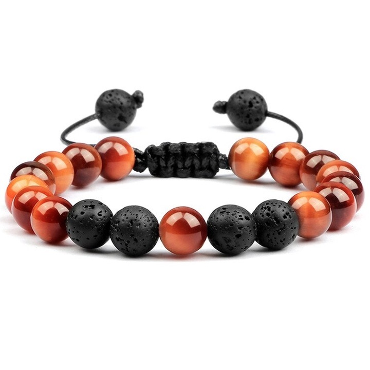 Női tami karkötő, IZMAEL, pamut/gyöngy, 0,8 cm, narancssárga/fekete