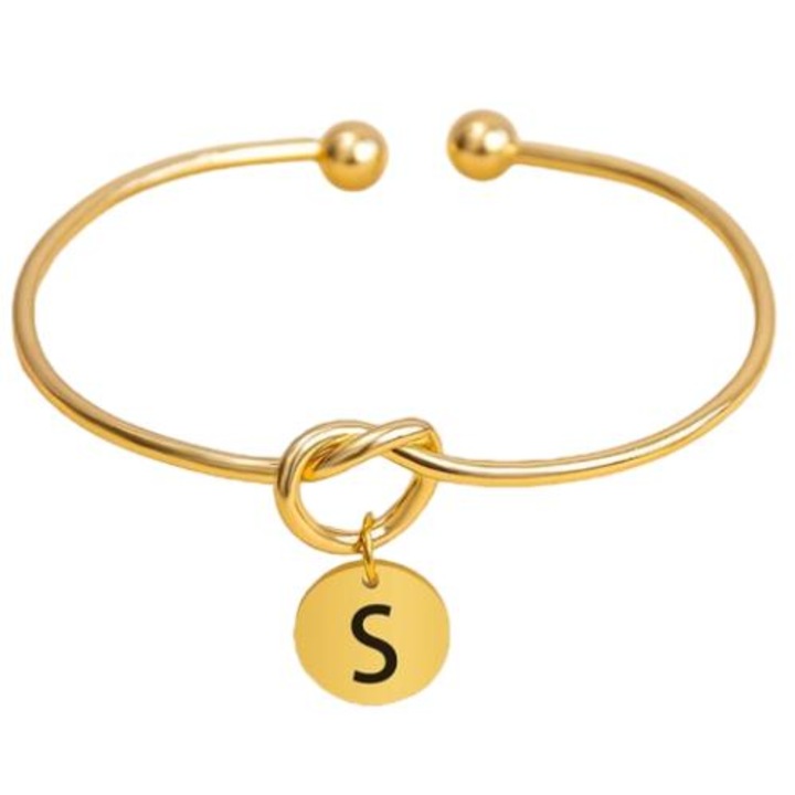 Női karkötő, Izmael, Letter S, Rozsdamentes acél, Arany