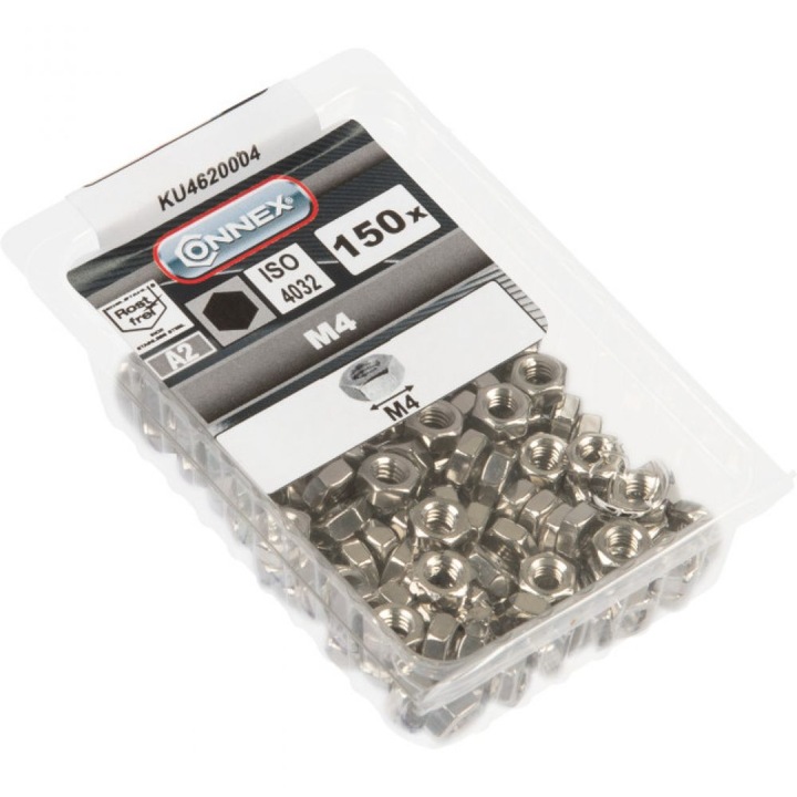 Blister 150 piulite hexagonale inox, DIN 934, M4, inox A2, Connex