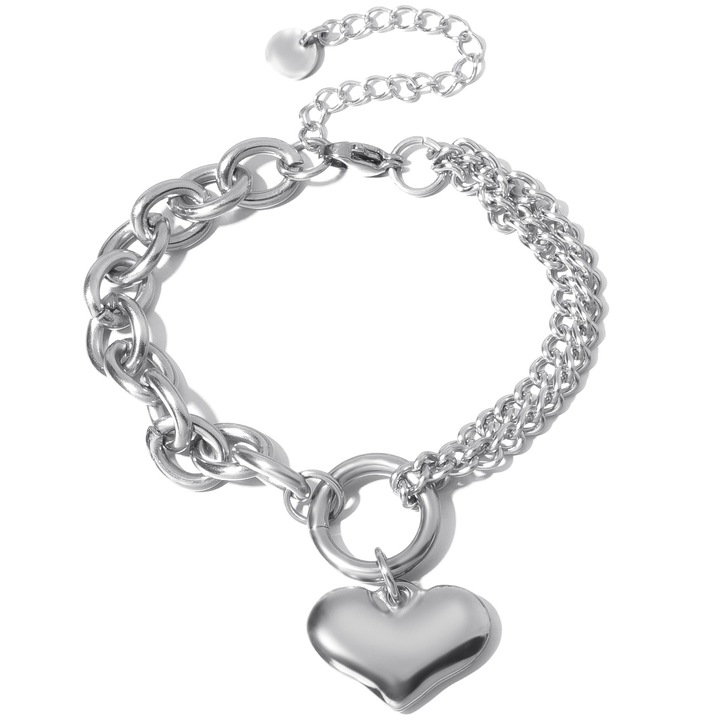 Női aszimmetrikus karkötő, IZMAEL, fém/cink ötvözet, 17 cm, ezüst