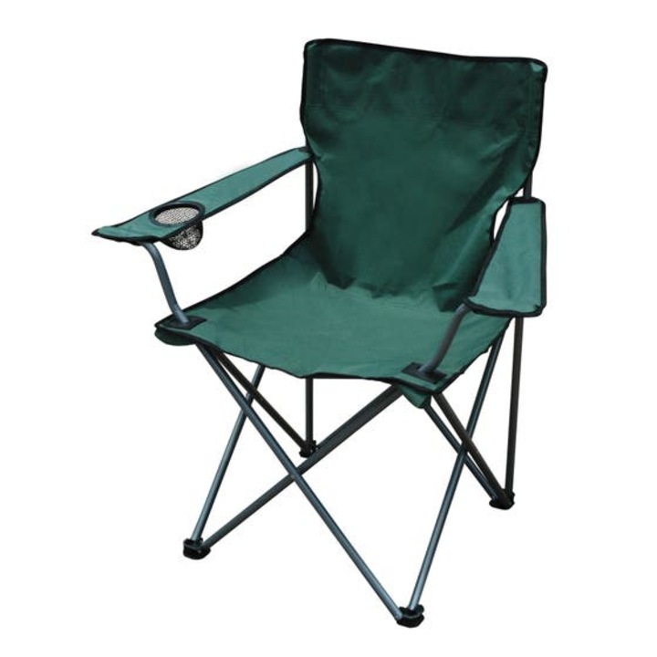 Összecsukható szék piknikhez vagy horgászathoz, Herum®, fém váz, 52 x 85 x 85 cm, zöld