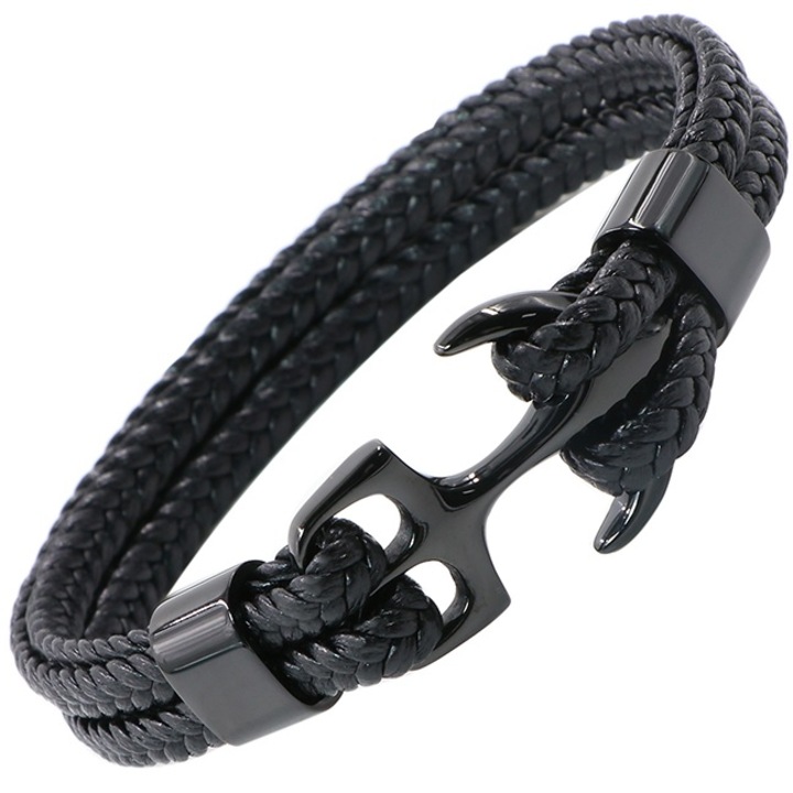 Bratara dama, Izmael, Piele ecologica/metal, Negru