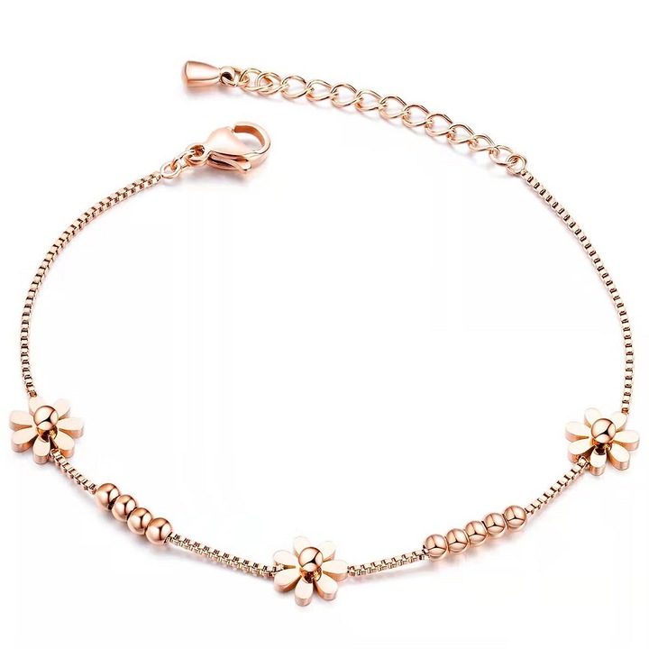 Női karkötő, Izmael, Virágmintás, Acél, Arany