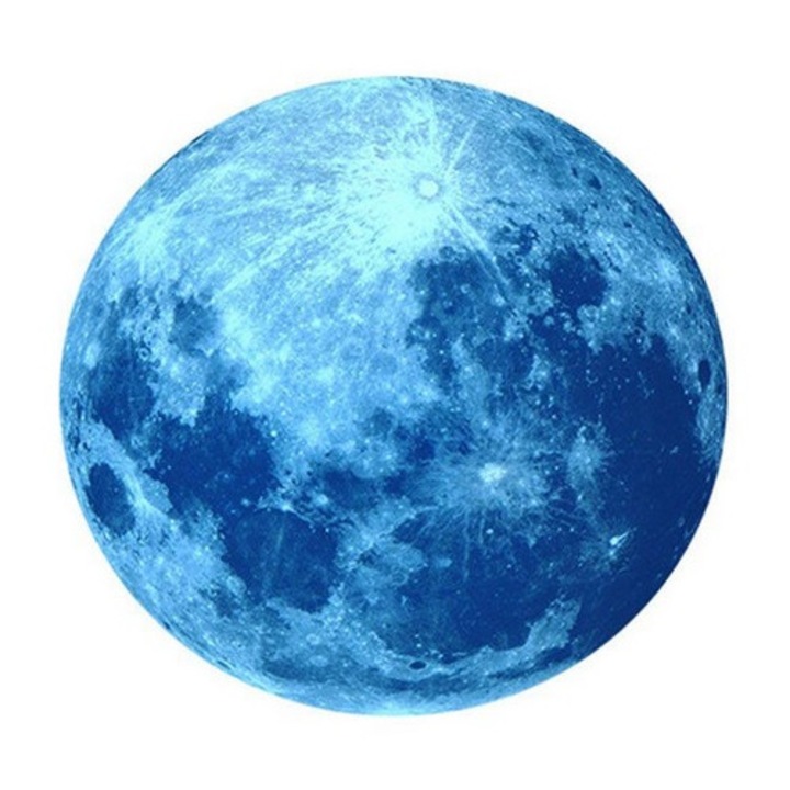 Sticker Decorativ Fosforescent DAVIDAMI CONCEPT® Autocolant Luna Albastru Fosforescenta cu diametrul 30 cm
