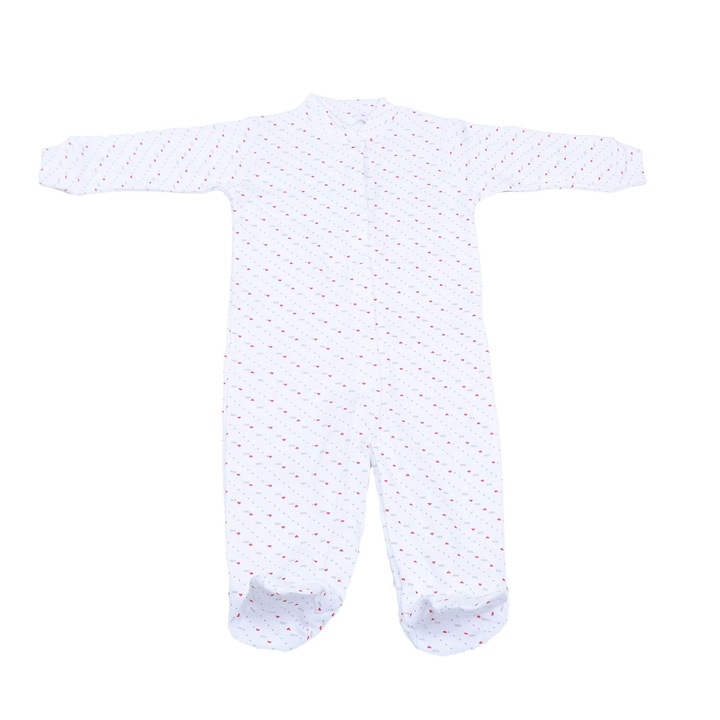 Salopeta cu Botosei Rombaby, Inimioare oblice, bumbac, Alb